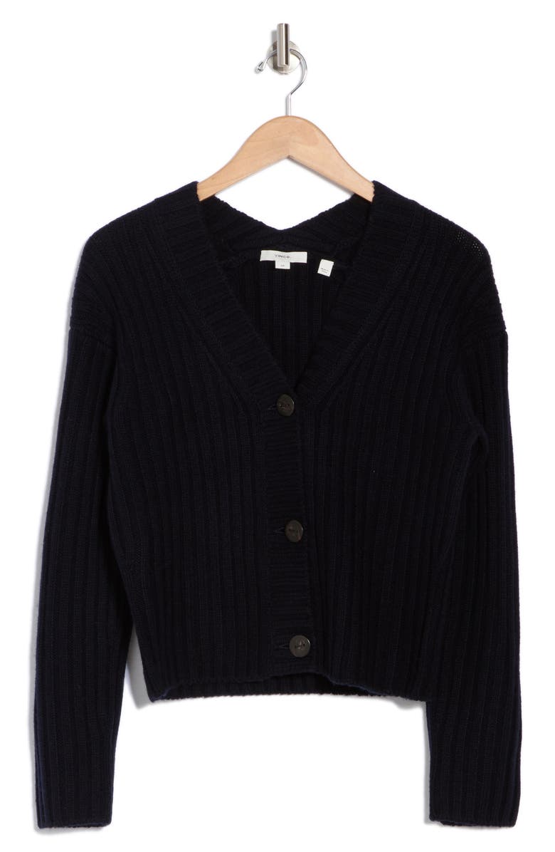 Vince Chunky Ribbed Wool & Cashmere Cardigan Sweater, Alternate, color, Coastal