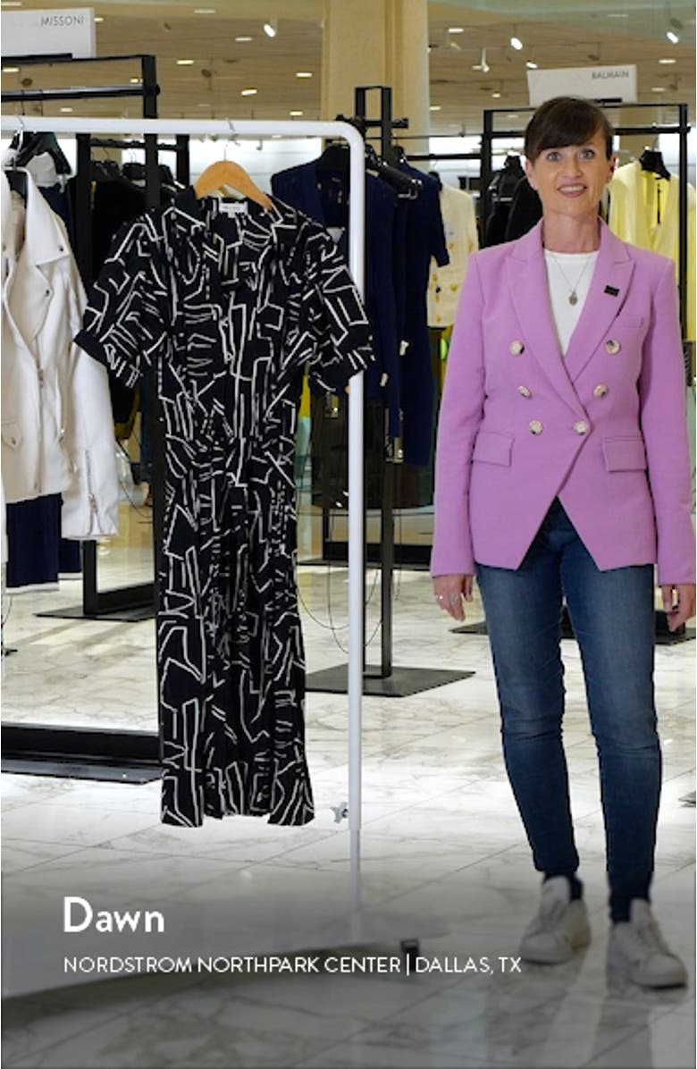 Print Pleat Tie Waist Midi Shirtdress, sales video thumbnail