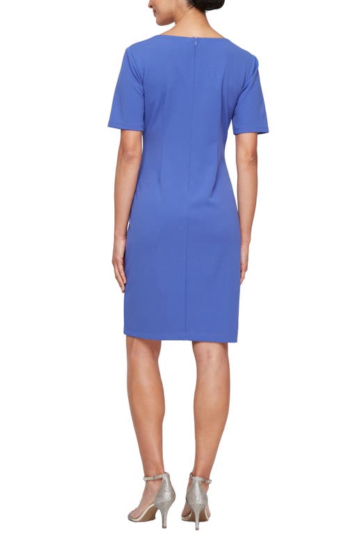 Shop Sl Fashions Square Neck Short Sleevce Sheath Dress In Blue Violet