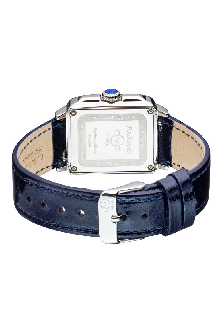 GEVRIL Women's Padova Gemstone Diamond Leather Strap Watch, 27mm x 30mm - 0.0116 ctw, Alternate, color, BLUE