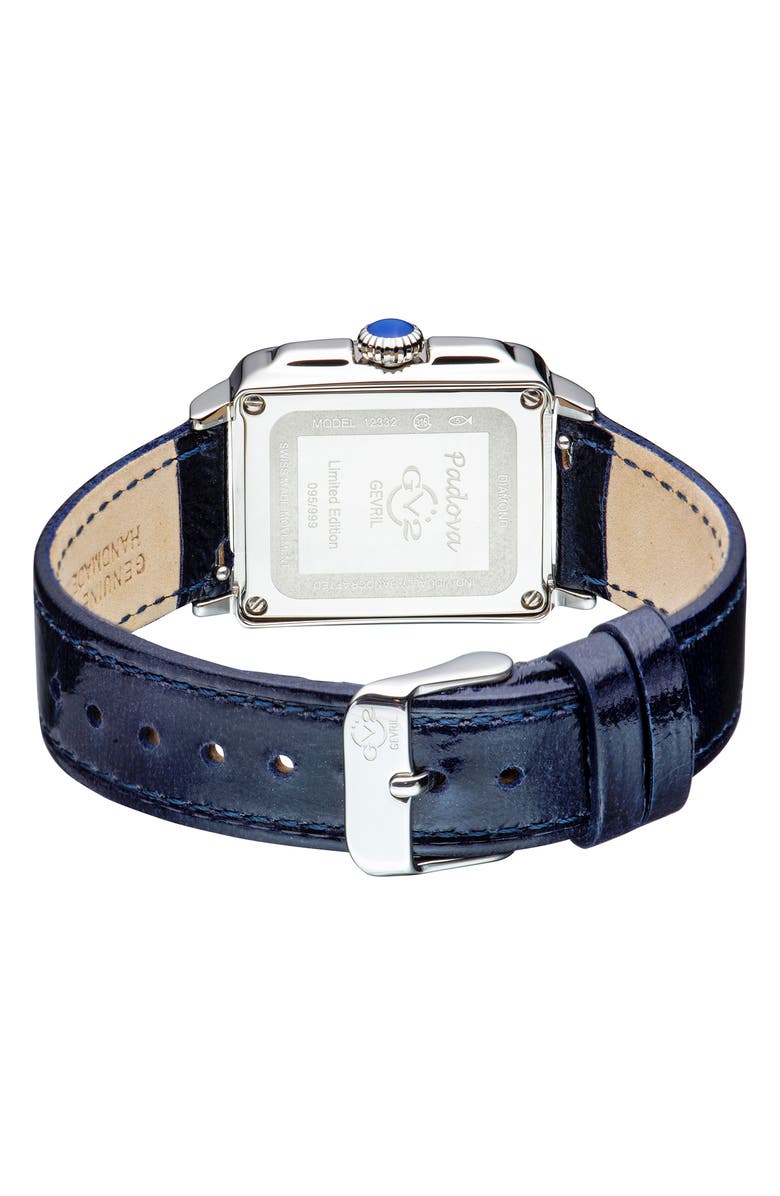 GV2 GEVRIL Women's Padova Gemstone Diamond Leather Strap Watch, 27mm x 30mm - 0.0116 ctw, Alternate, color, Blue