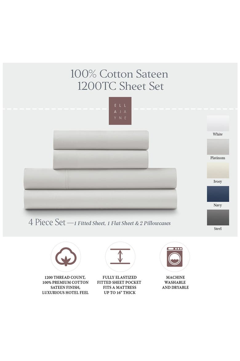 1200 Thread Count Cotton Sateen 4-Piece Sheet Set, Alternate, color, PLATINUM