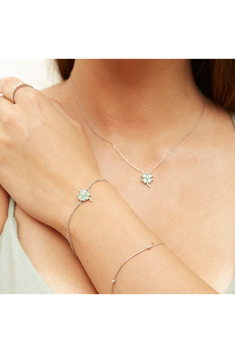 Sterling Silver Four Leaves Clover Bracelet - Green, Alternate, color, Silver