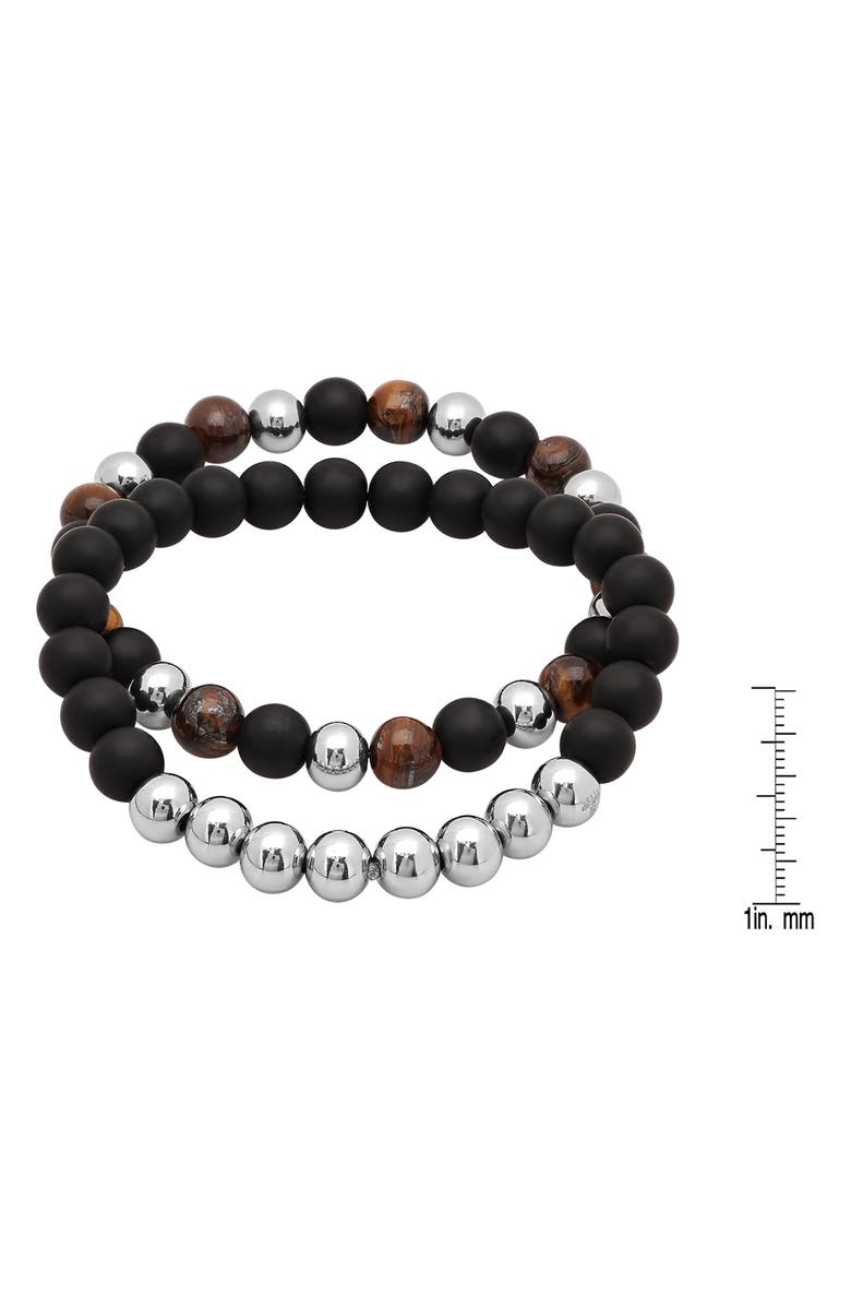 HMY JEWELRY Men's Set of 2 Stretch Beaded Bracelet, Alternate, color, Silver/ Brown/ Black