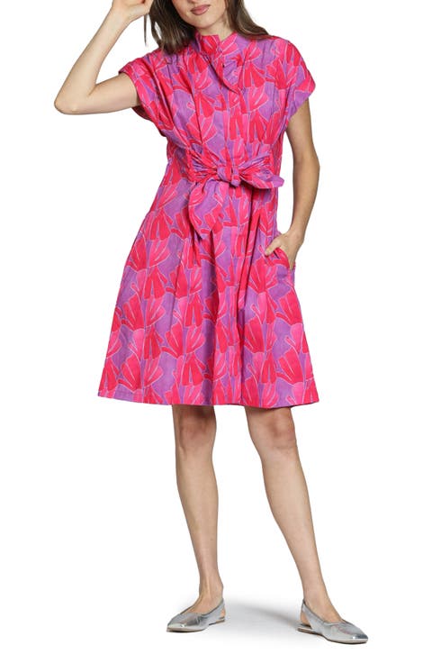 Floral Print Belted A-Line Dress