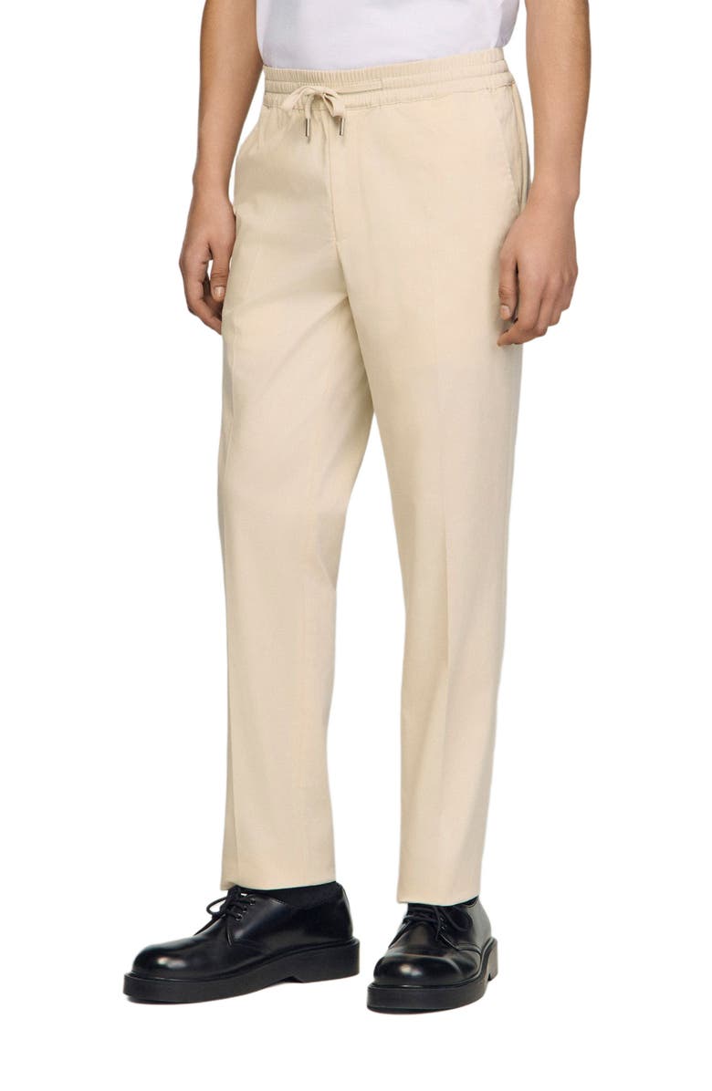 SANDRO Elasticated straight-leg trousers, Main, color, Light Beige