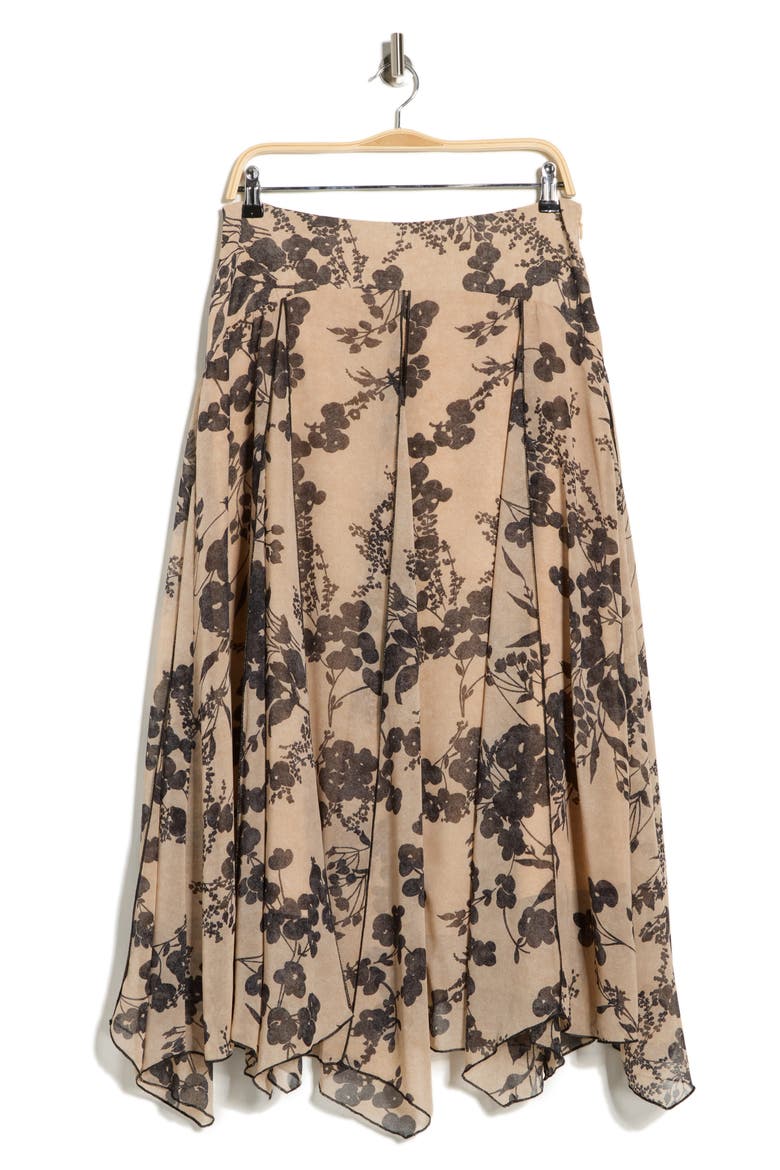 Floral Godet Maxi Skirt, Alternate, color, HUMMUS