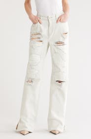Good American The Khlo Distressed Straight Leg Jeans