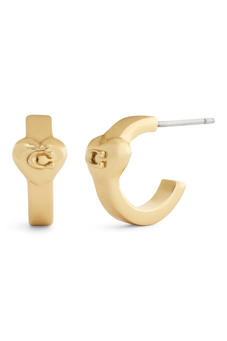 Logo Heart Huggie Hoop Earrings, Main, color, GOLD