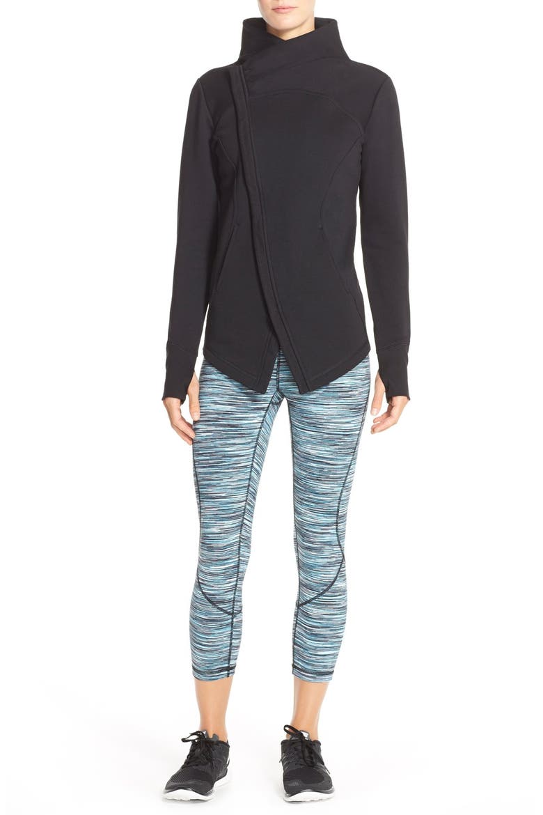 'Snowdrift' Asymmetrical Zip Sweatshirt, Alternate, color, BLACK