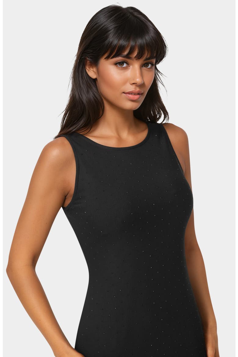 Sleeveless Rhinestone Powermesh Dress, Alternate, color, BLACK