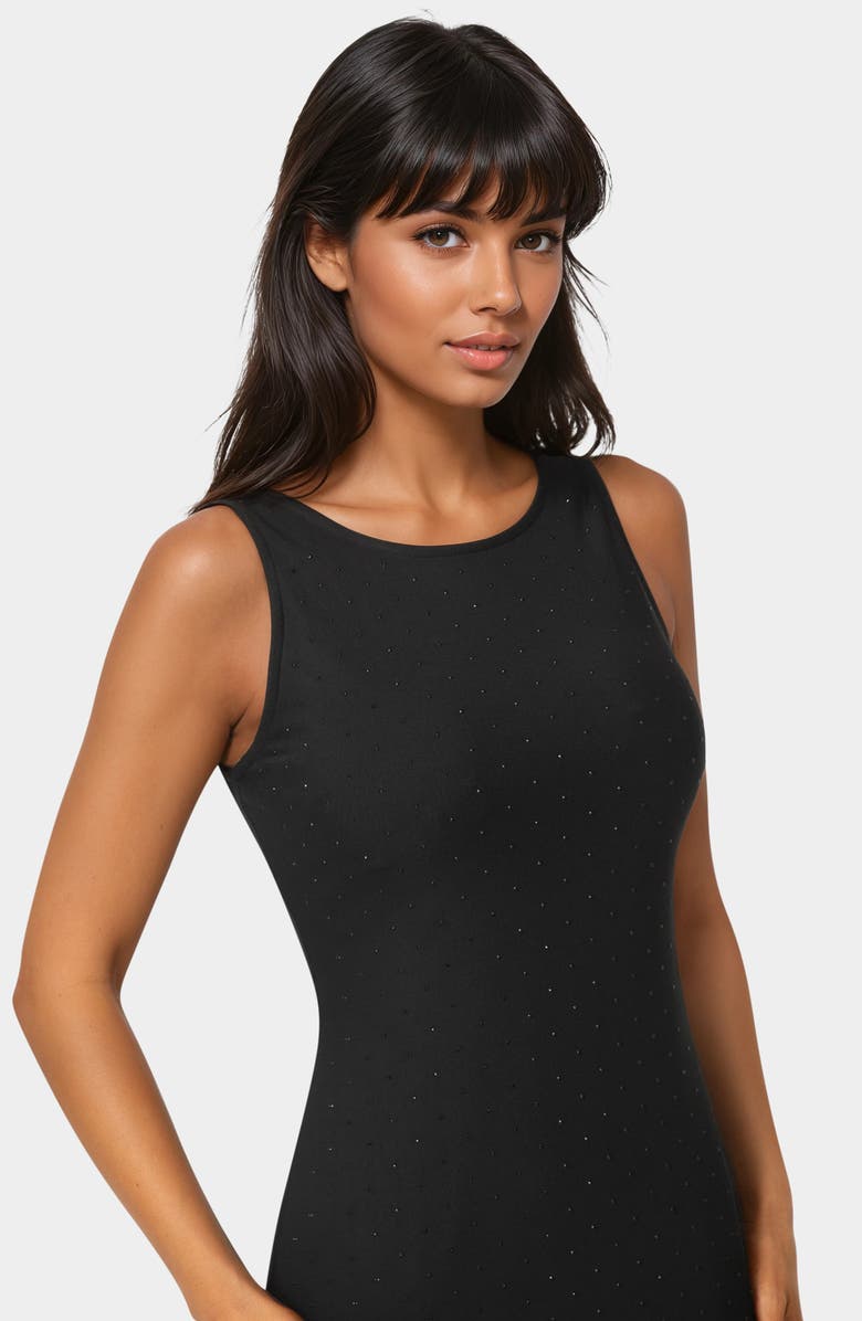 bebe Sleeveless Rhinestone Powermesh Dress, Alternate, color, Black