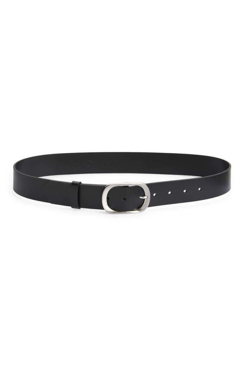 Oval Buckle Leather Belt, Main, color, BLACK