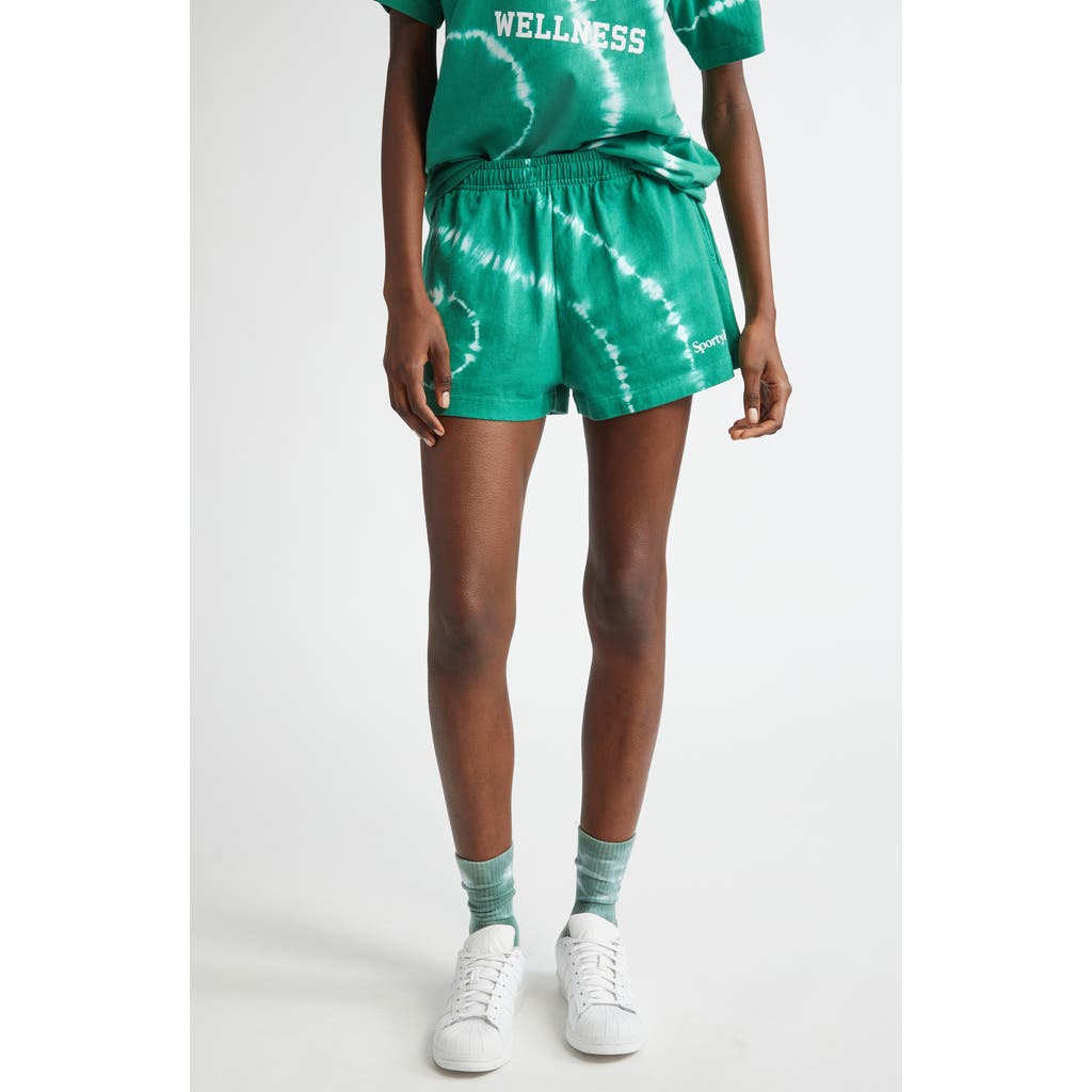 Sporty And Rich Sporty & Rich Serif Tie Dye Logo Cotton Disco Shorts In Gemstone Tie Dye