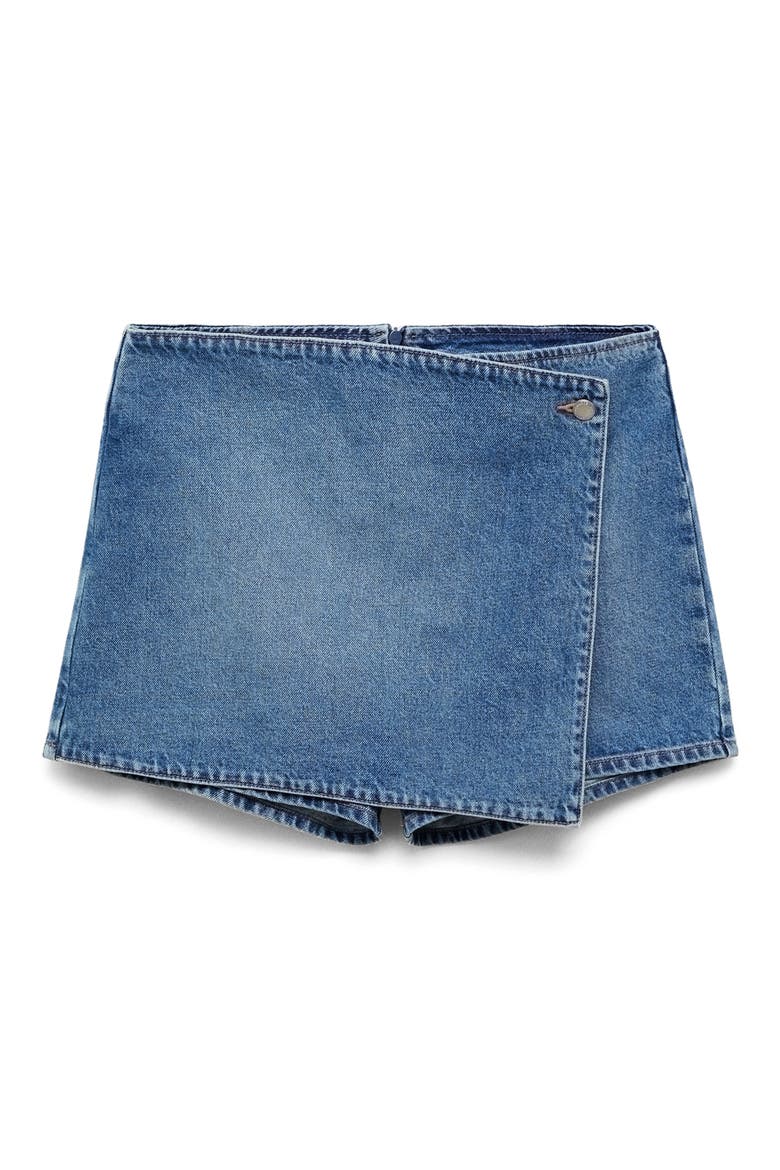 Faux Wrap Denim Skort, Alternate, color, MEDIUM BLUE