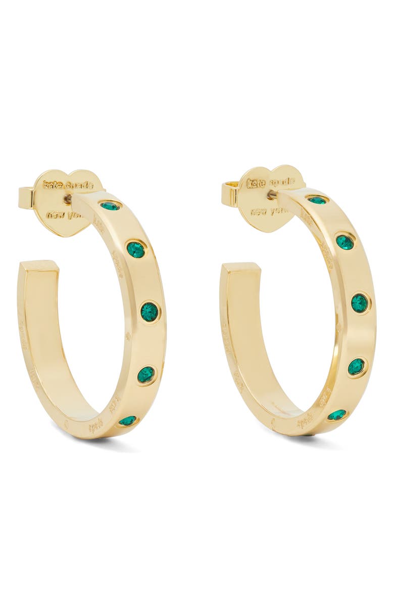 Kate Spade New York cubic zirconia hoop earrings, Main, color, Emerald.