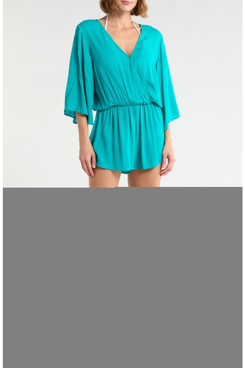 Wrap Front Cover-Up Romper, Main, color, TEAL