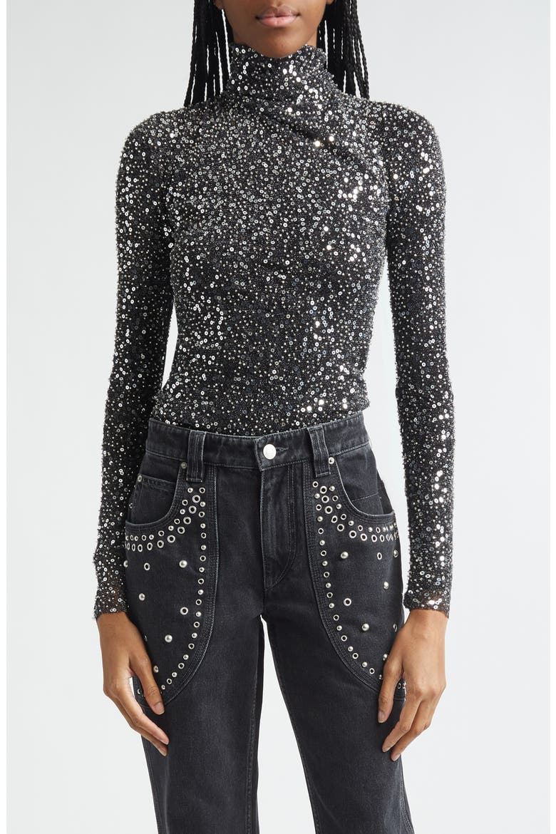 Lou Sequin High Neck Top, Main, color, SILVER