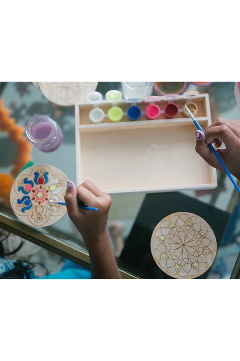 Make Your Own Rangoli Coaster Kit Diy 4 Wooden Coasters, Alternate, color, Multicolored
