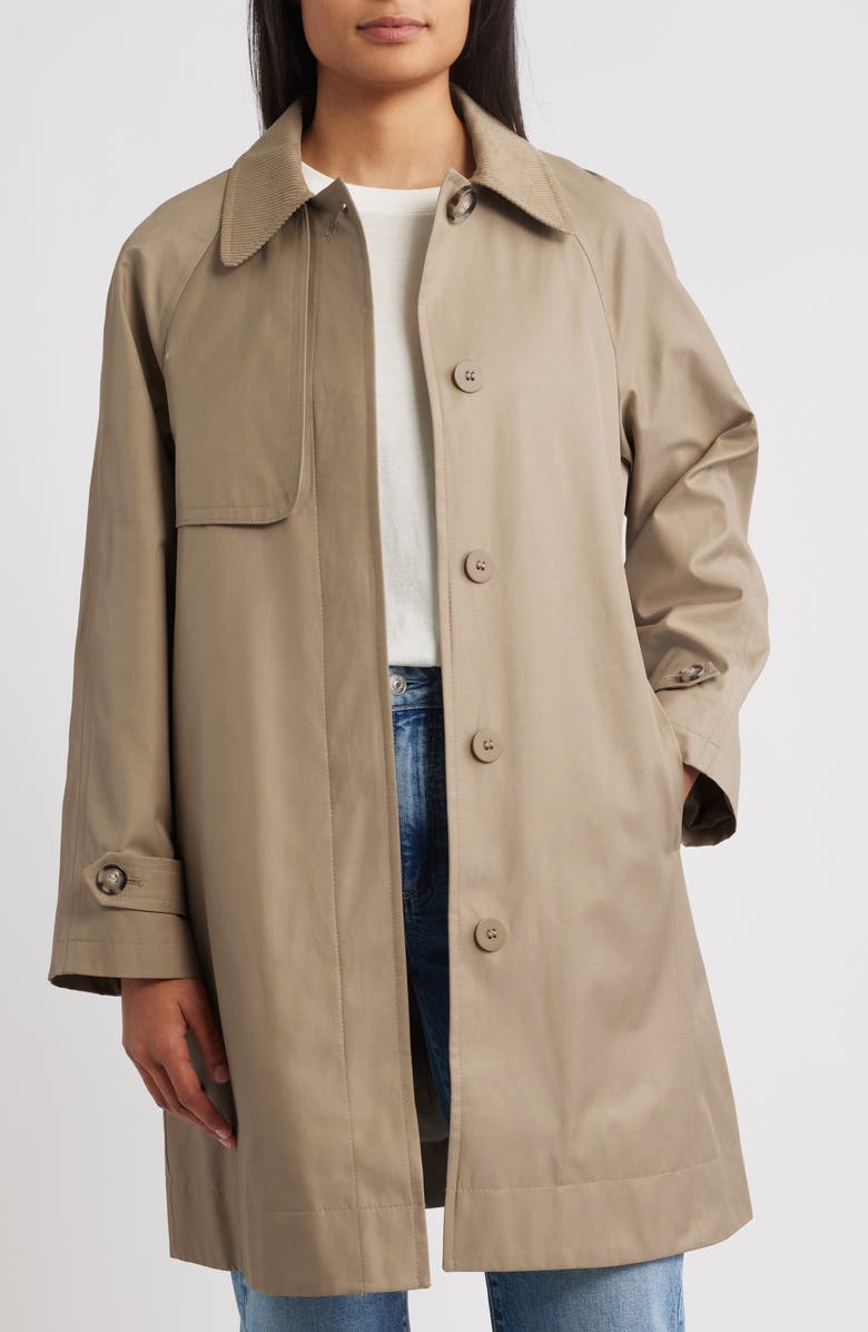Sam Edelman Corduroy Collar Raincoat, Alternate, color, Sand