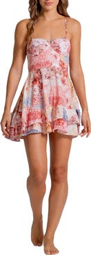 Cosita Linda Lace-Up Back Underwire Fit & Flare Cover-Up Mini Sundress