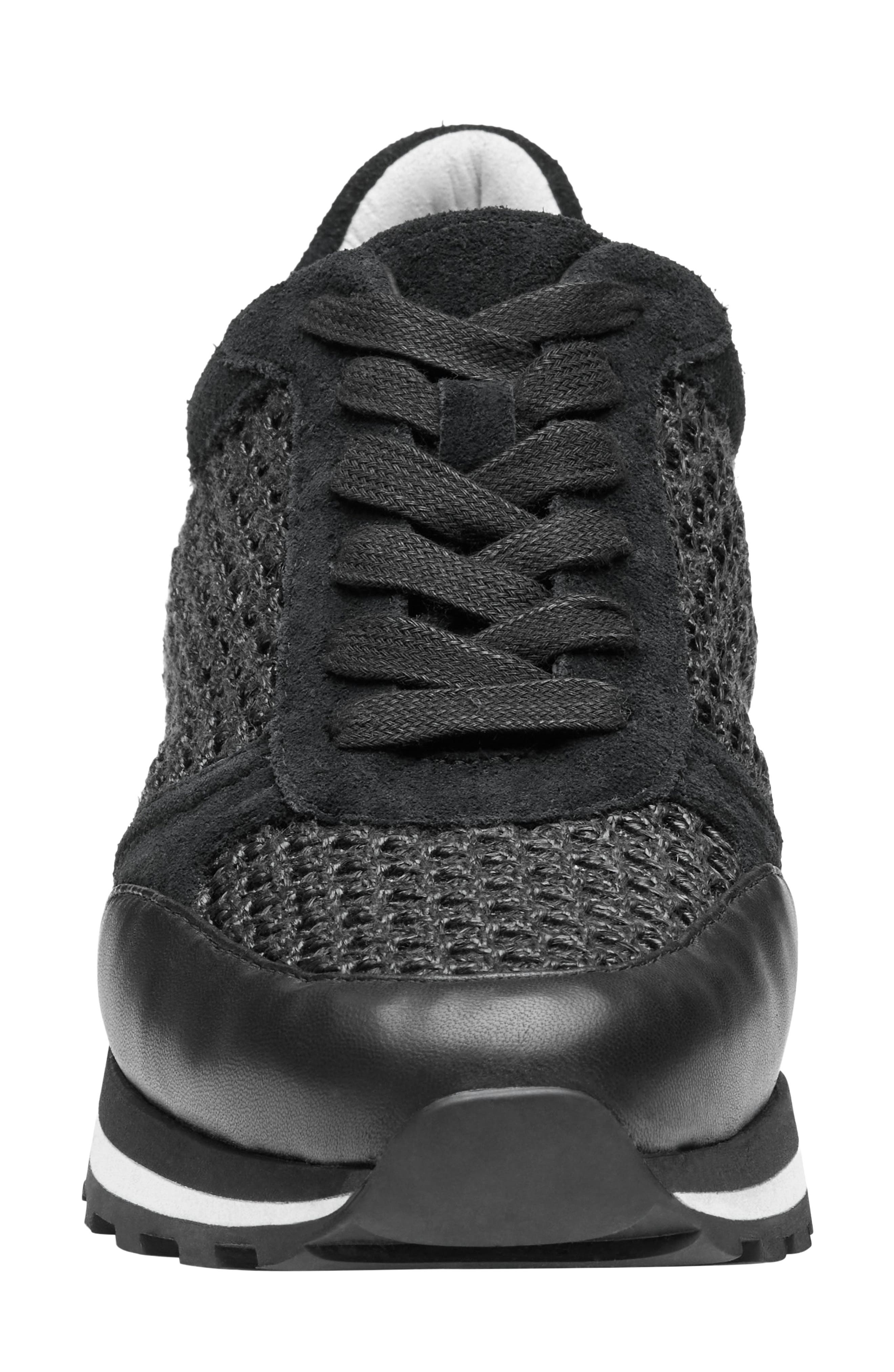 Johnston & Murphy Piper Knit Panel Sneaker, Alternate, color, Black Suede/Crochet