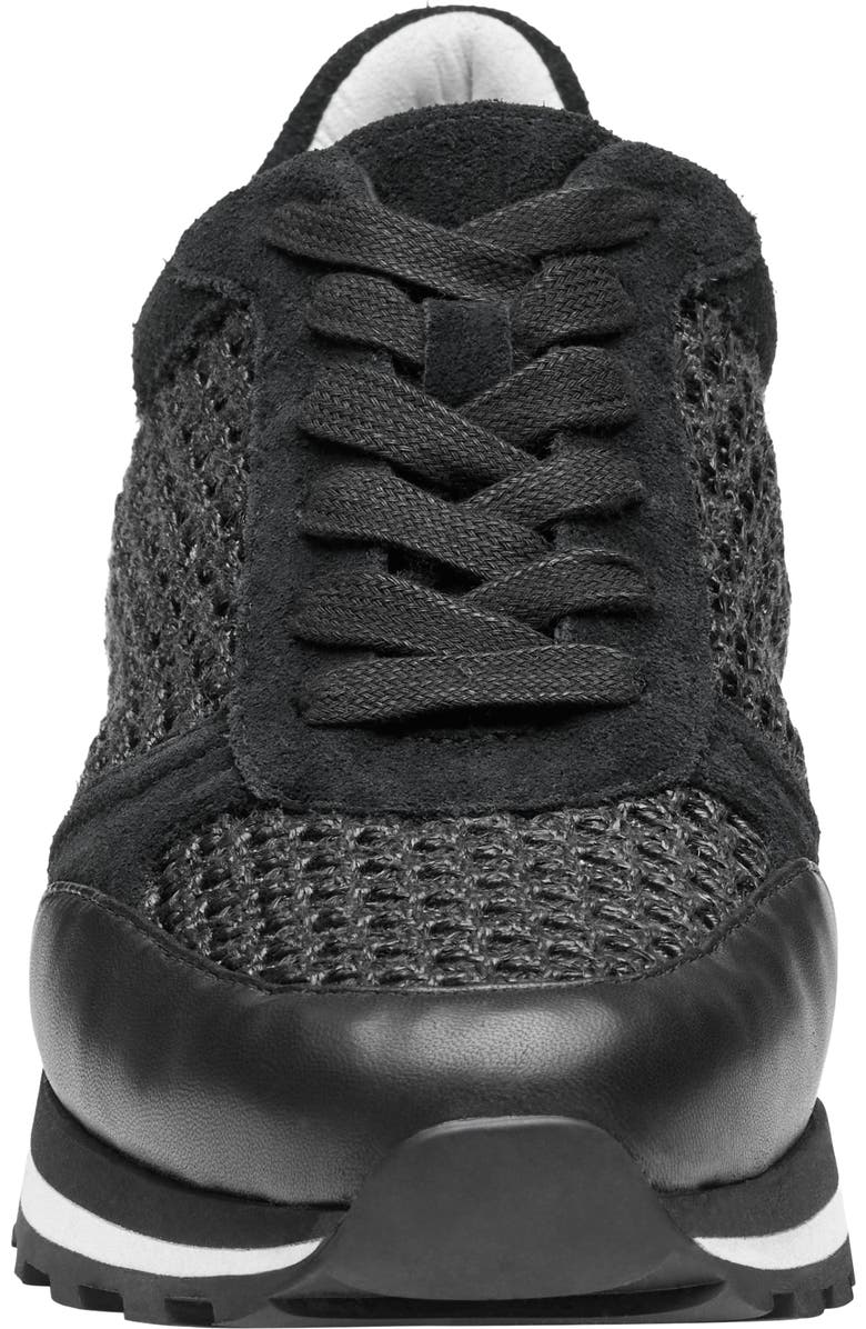 Johnston & Murphy Piper Knit Panel Sneaker, Alternate, color, Black Suede/Crochet