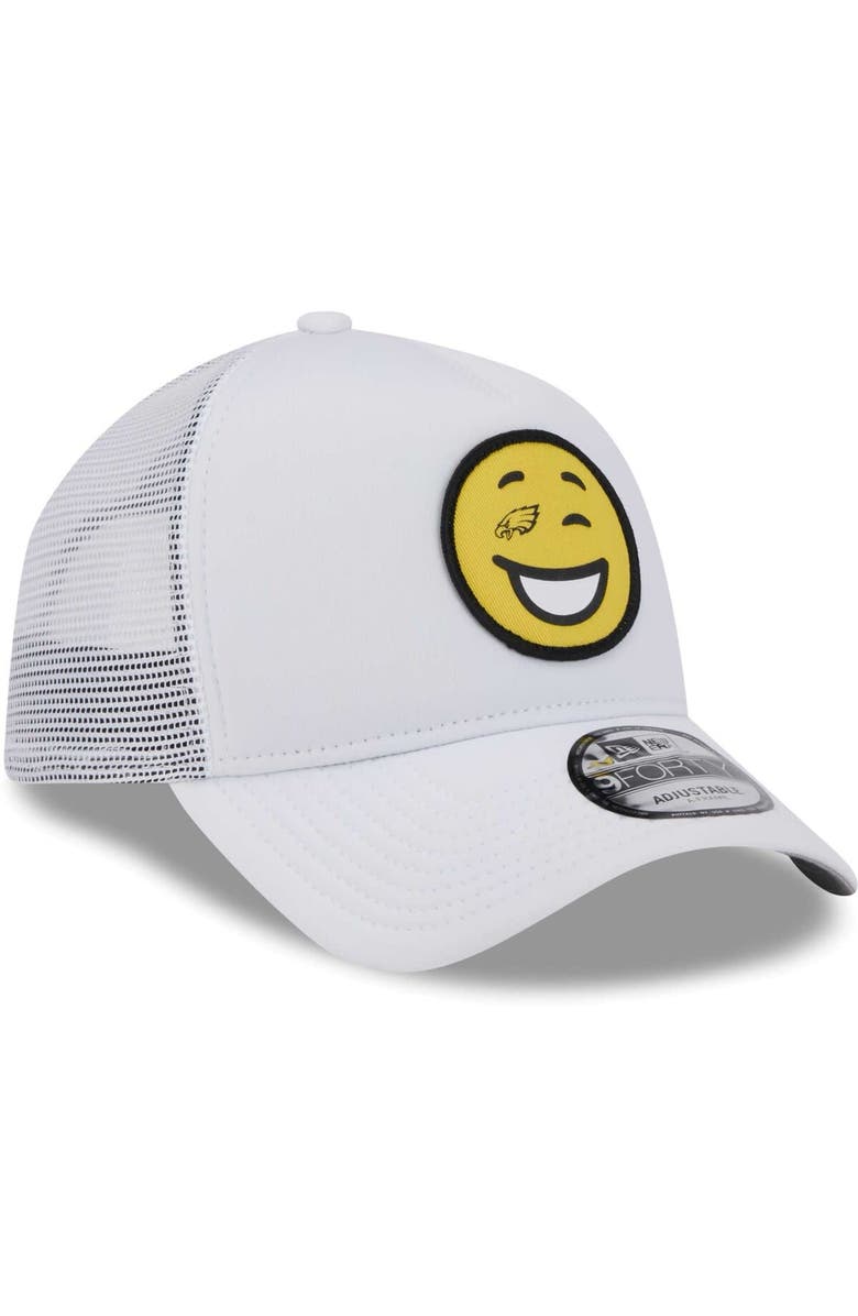 New Era Men's New Era White Philadelphia Eagles Happy A-Frame Trucker 9FORTY Snapback Hat, Alternate, color,