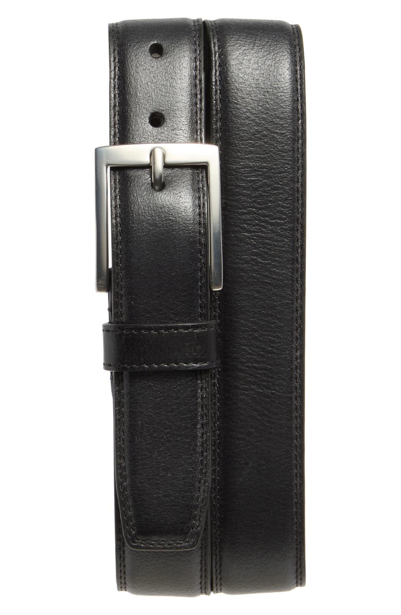 Johnston & Murphy Double Stitch Leather Belt, Main, color, Black