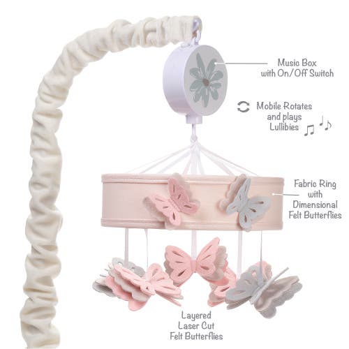 Lambs & Ivy Baby Blooms Butterfly Musical Baby Crib Mobile Soother Toy In Neutral