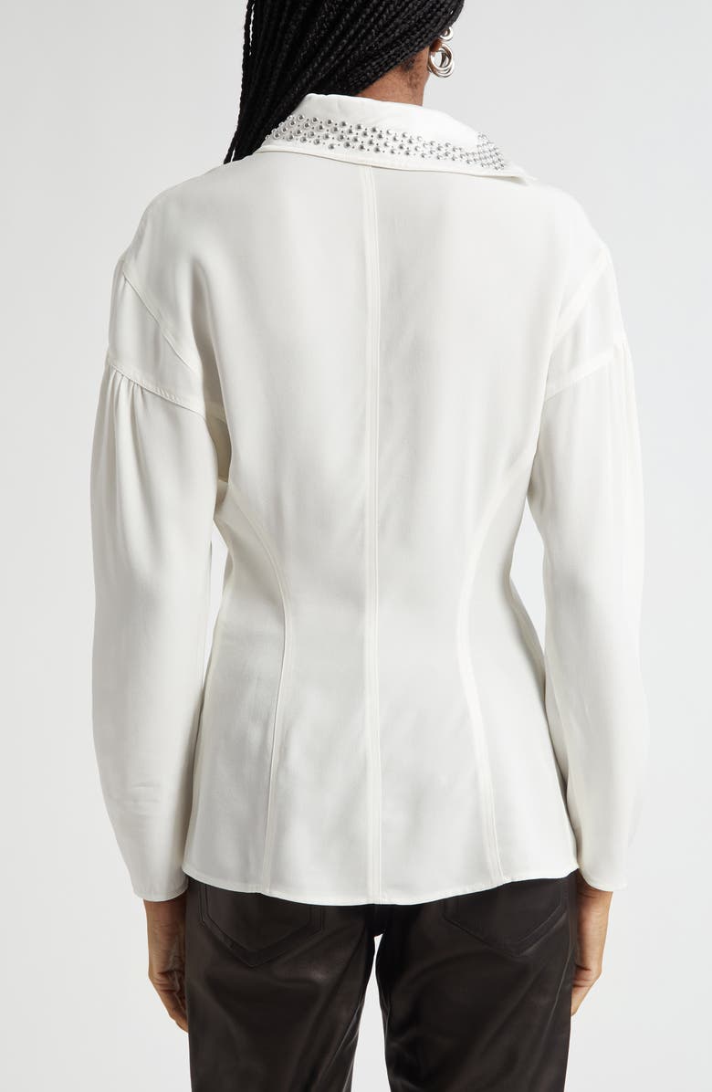 Rabanne Studded Asymmetric Reversed Satin Top, Alternate, color, Coconut Milk