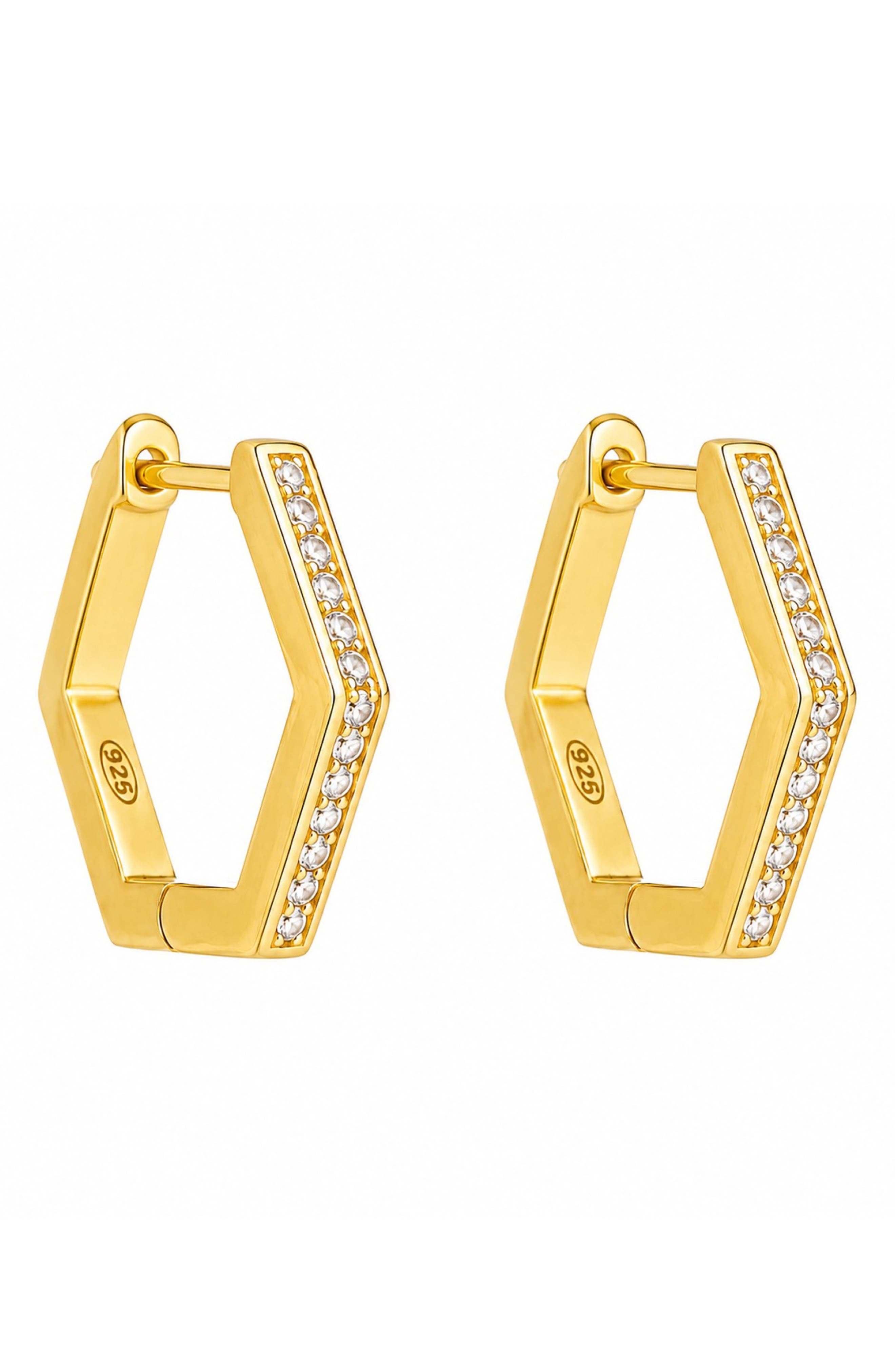 Hexagonal Pavé Huggie Hoop Earrings