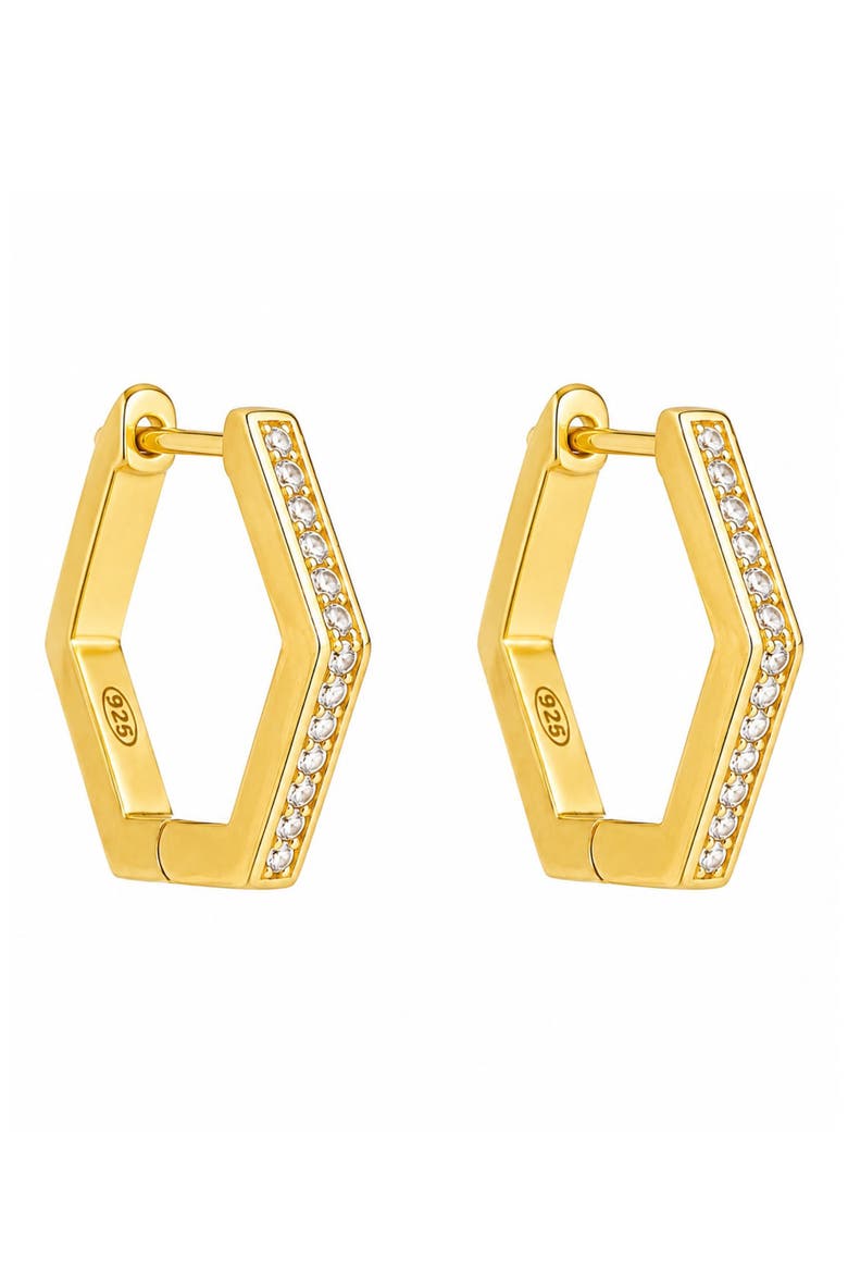Hexagonal Pavé Huggie Hoop Earrings, Main, color, YELLOW GOLD