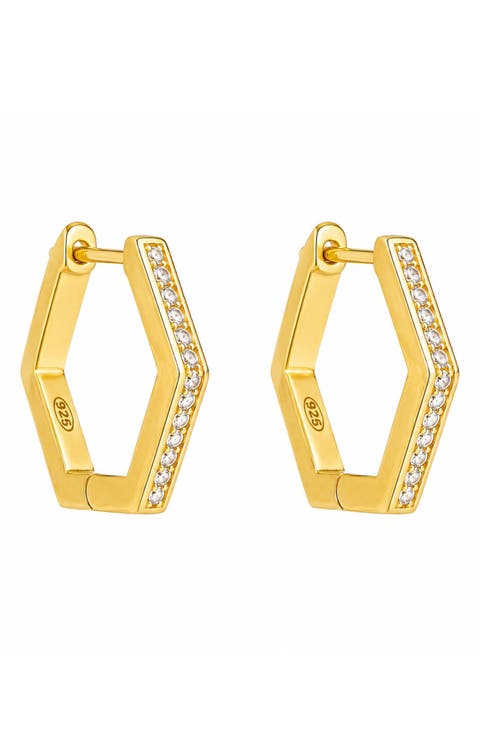Hexagonal Pavé Huggie Hoop Earrings