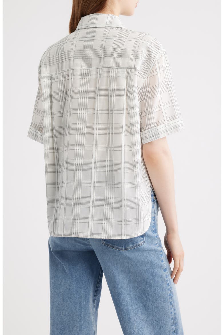 Connie Plaid Short Sleeve Cotton & Silk Button-Up Shirt, Alternate, color, WHITE PLAID