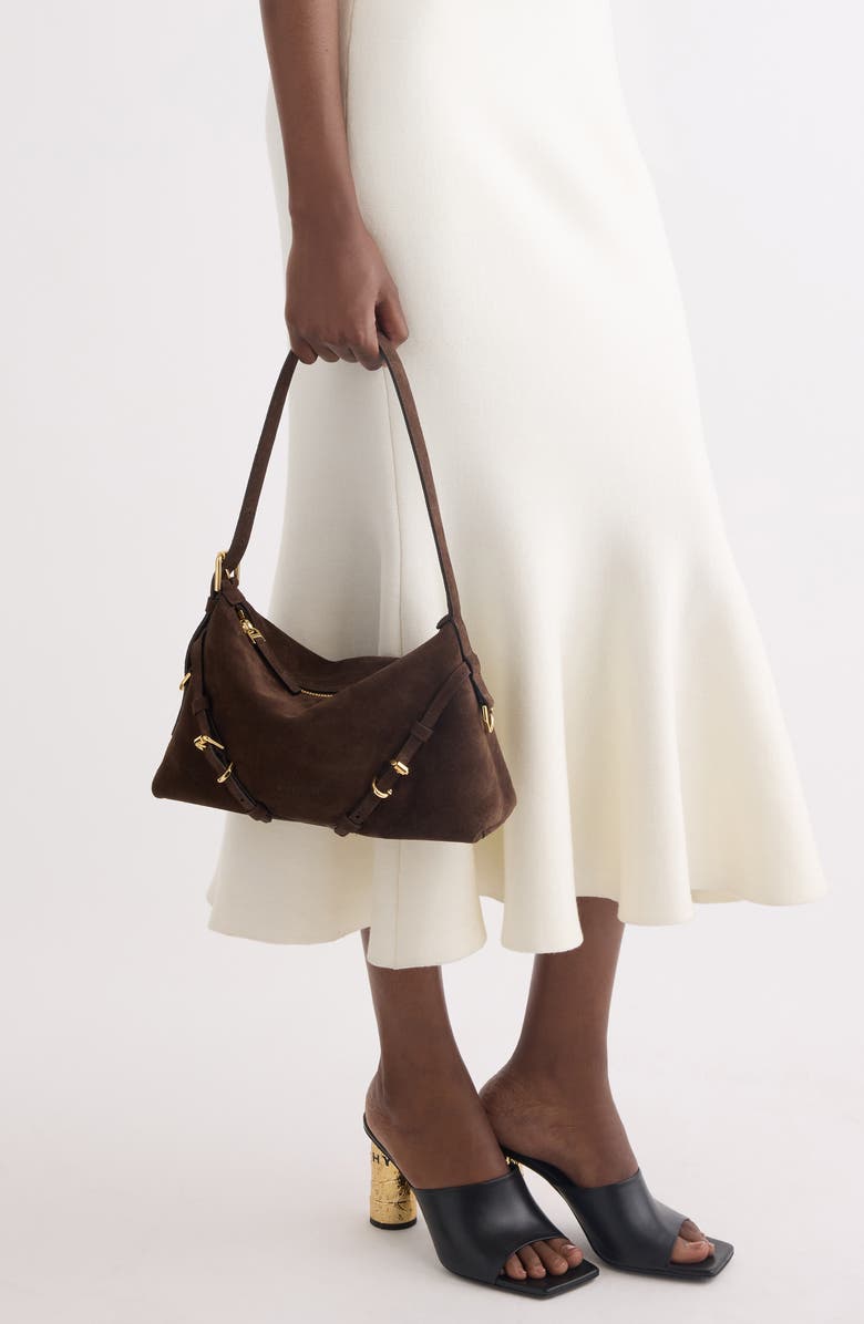 Givenchy Mini Voyou Suede Shoulder Bag, Alternate, color, 202-Ebony Brown