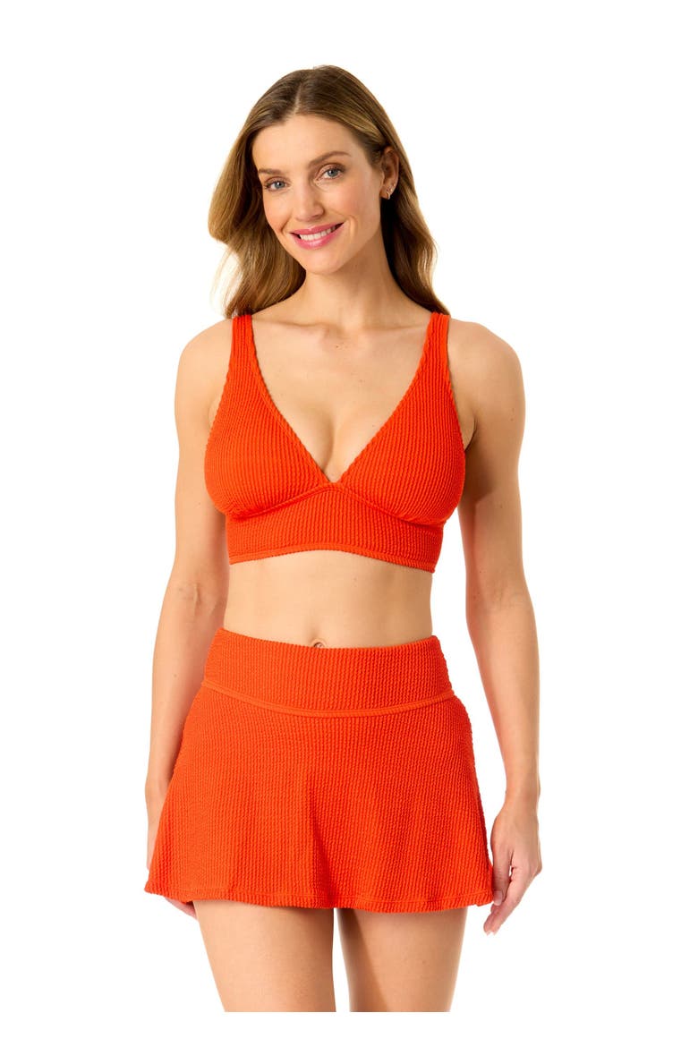 Women's Live In Color Textured Shirred Soft Band Bralette Bikini Swim Top, Main, color, Paprika Flame