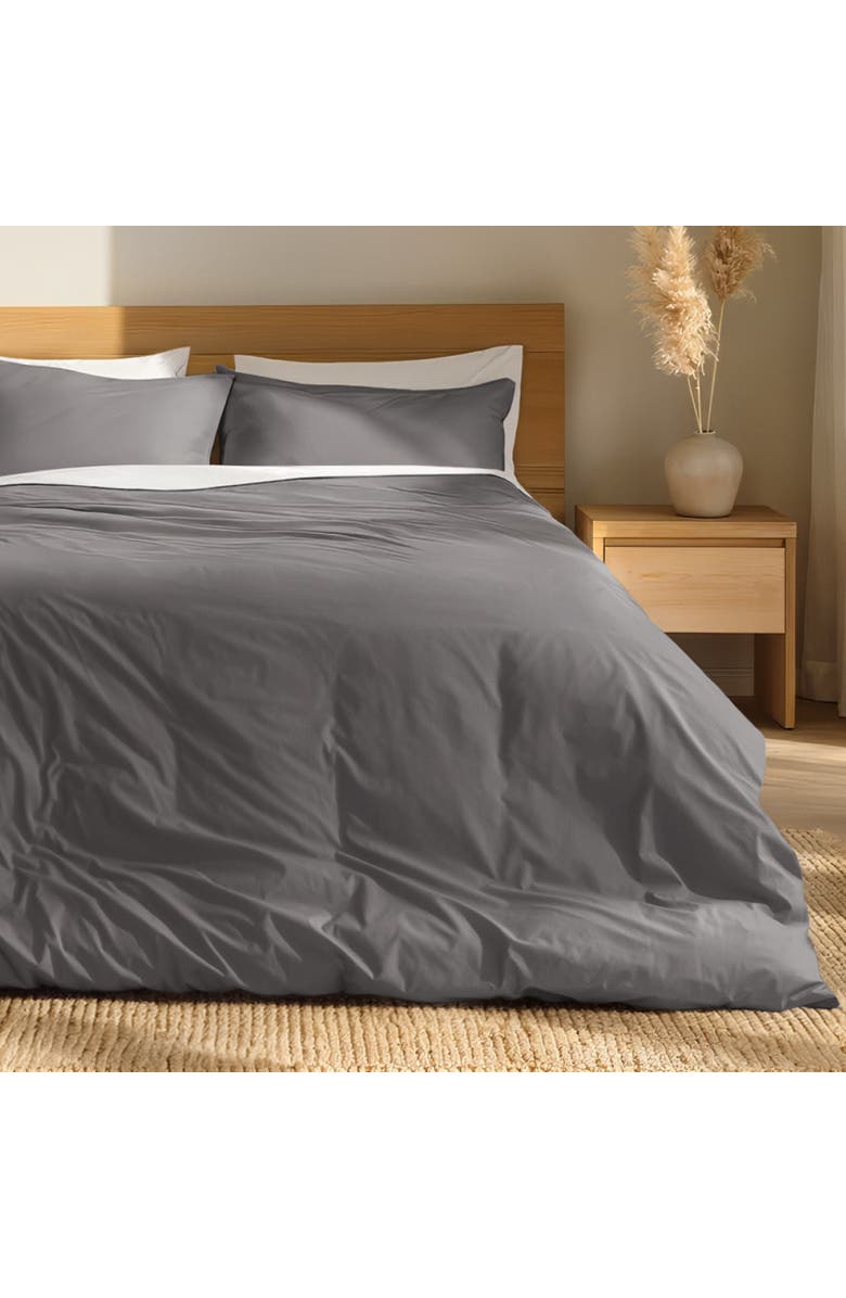 Bare Home 100% Organic Cotton Percale Duvet Cover and Sham Set, Alternate, color, Grey