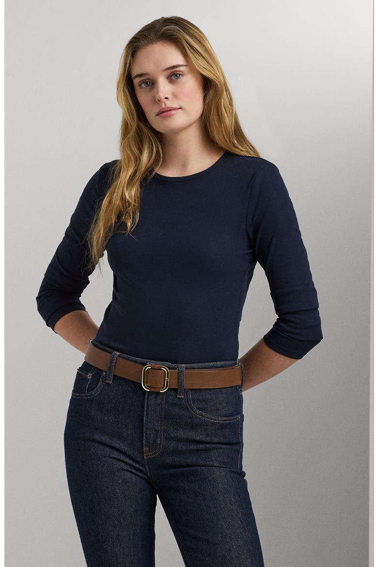 Long Sleeve Cotton Blend Top, Alternate, color, LAUREN NAV