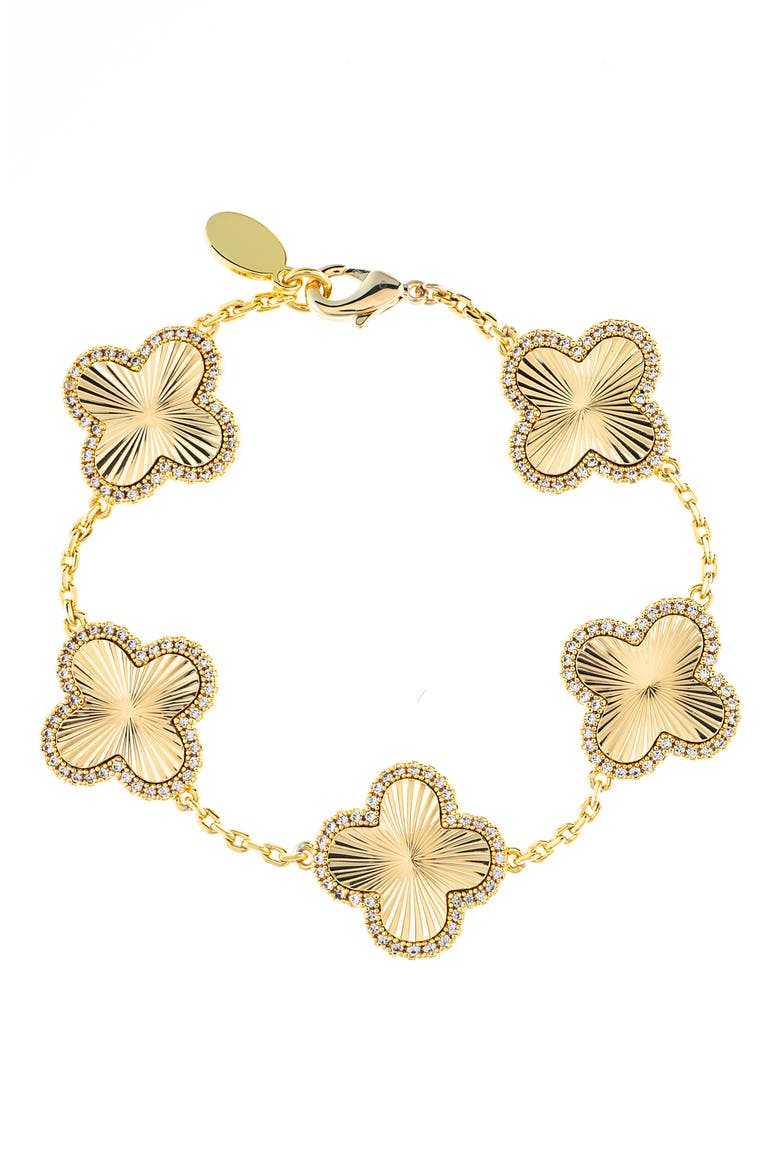 Pavé CZ Clover Station Bracelet, Main, color, SATIN / CZ