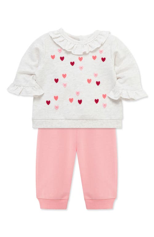 Little Me Hearts Active Ruffle Sweatshirt & Pants Set In Pink