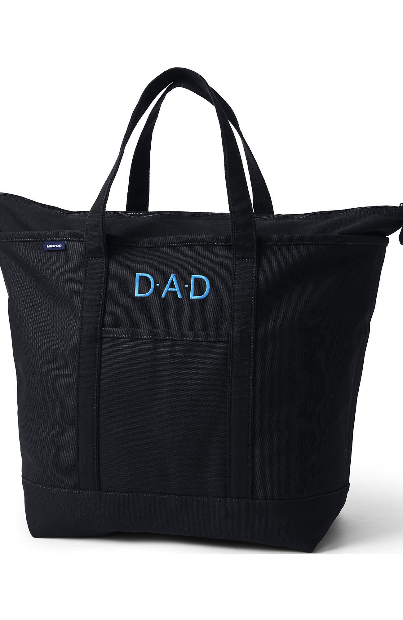 Lands' End Zip Top Canvas Tote Bag, Alternate, color, Black/Black