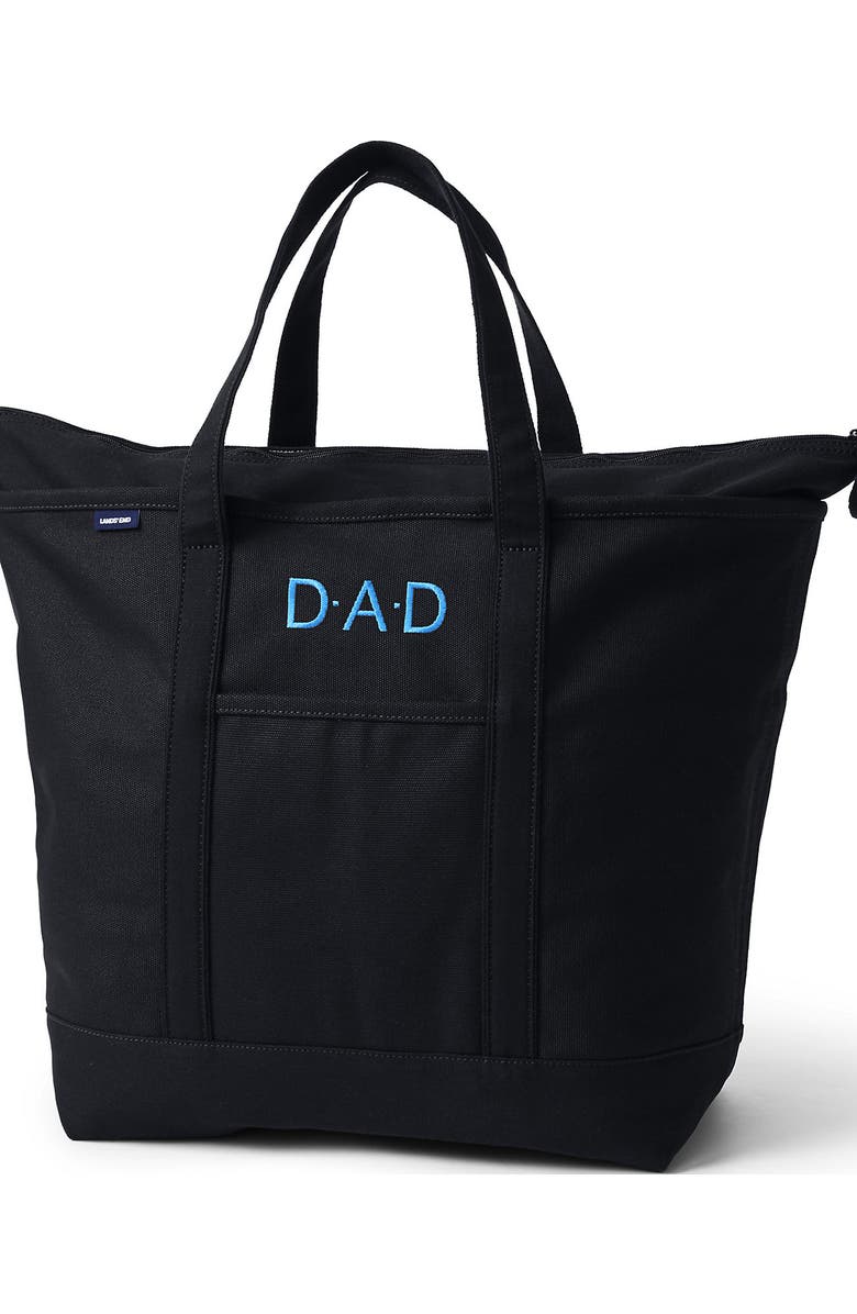 Lands' End Zip Top Canvas Tote Bag, Alternate, color, Black/Black