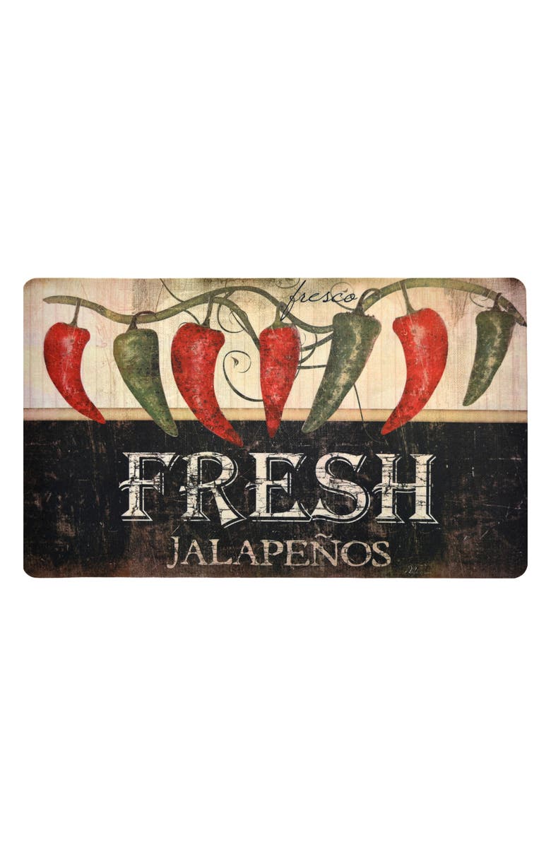 J AND V TEXTILES Kitchen Floor Mat, Main, color, Black/ Jalapenos