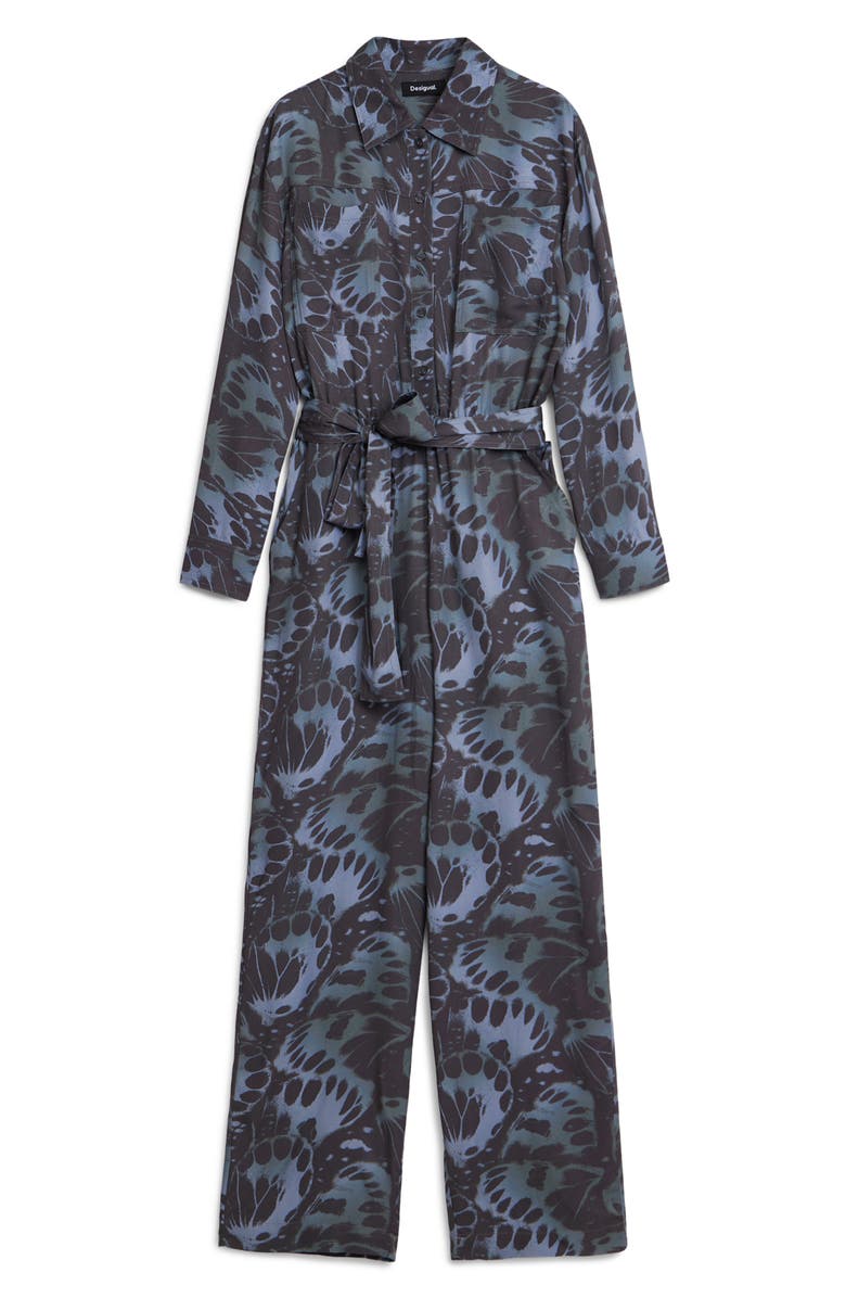 Desigual Sena Tie Waist Long Sleeve Jumpsuit, Alternate, color, 