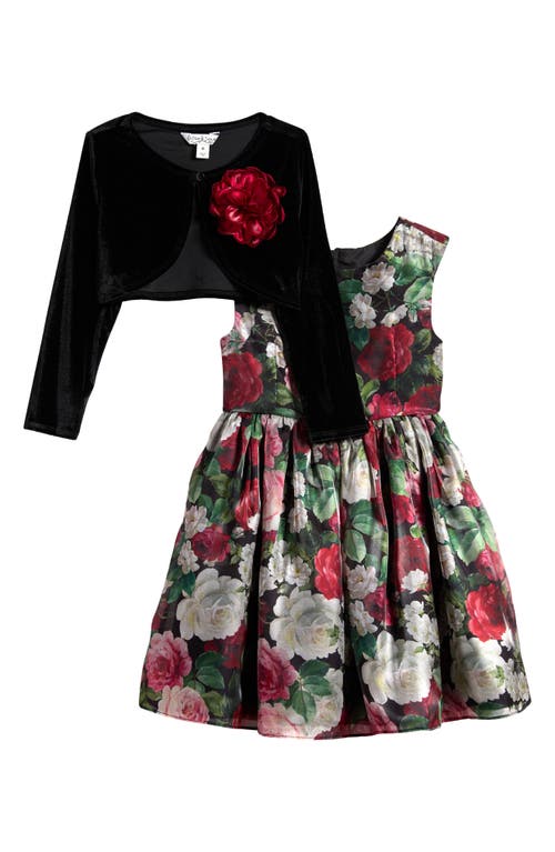 Pippa & Julie Kids' Eliana Rose Party Dress & Bolero Jacket Set in Red Black 