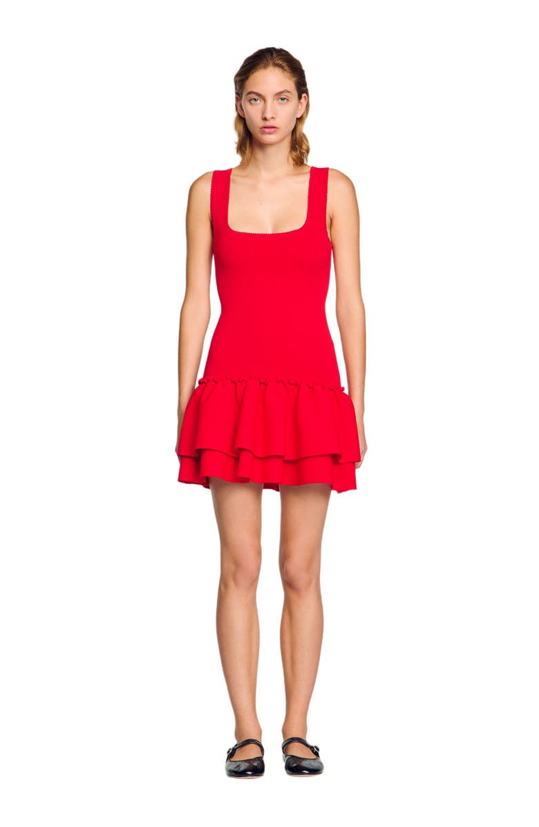 SANDRO Mini knit dress with ruffles, Main, color, 