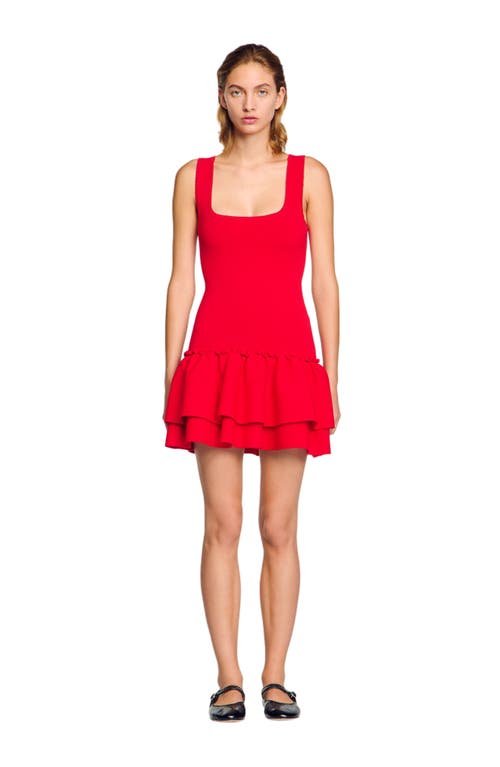 Sandro Short Knit Dress With Ruffles In Red
