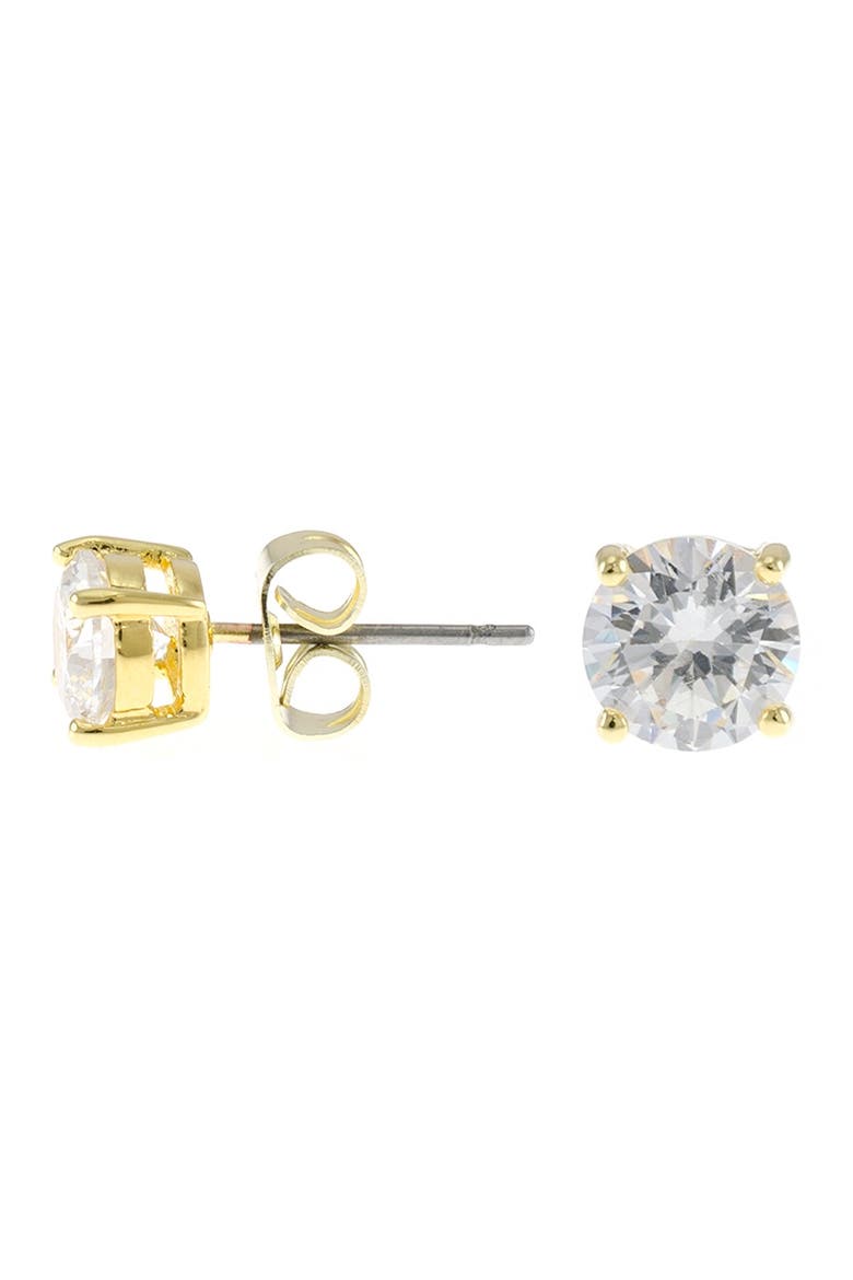 18K Gold Plated Round CZ Stud Earrings, Main, color, CLEAR/GOLD