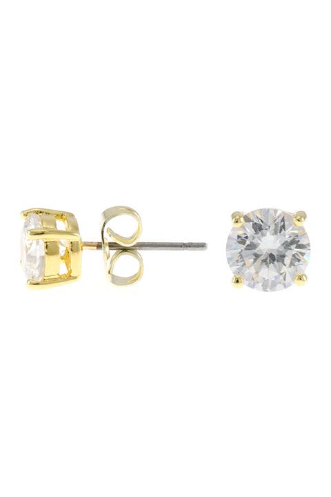 18K Gold Plated Round CZ Stud Earrings